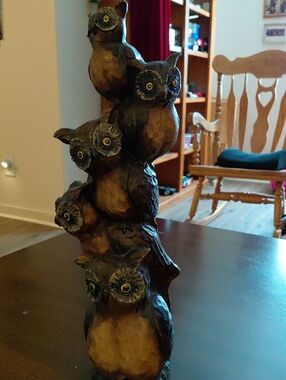 Stacked Owl Sculpture in Brown — Decorative Home Accent
